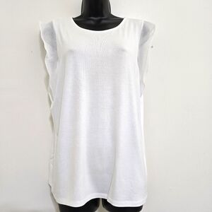 TAHARI Ruffle Mesh Sleeve Lightweight Minimalist Casual Beach‎ Blouse L White